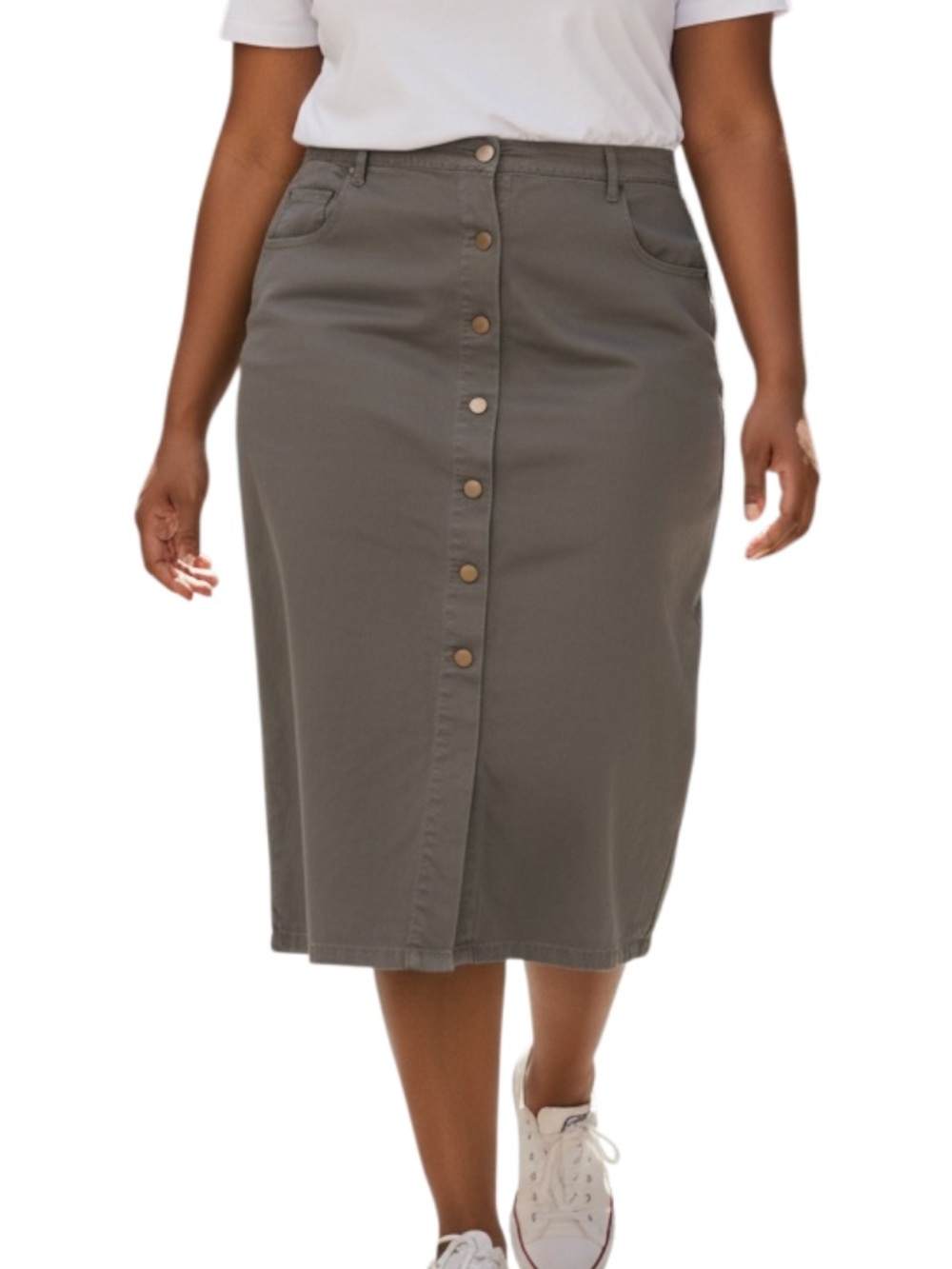 Mountain Ridge Button-Front Olive Midi Skirt